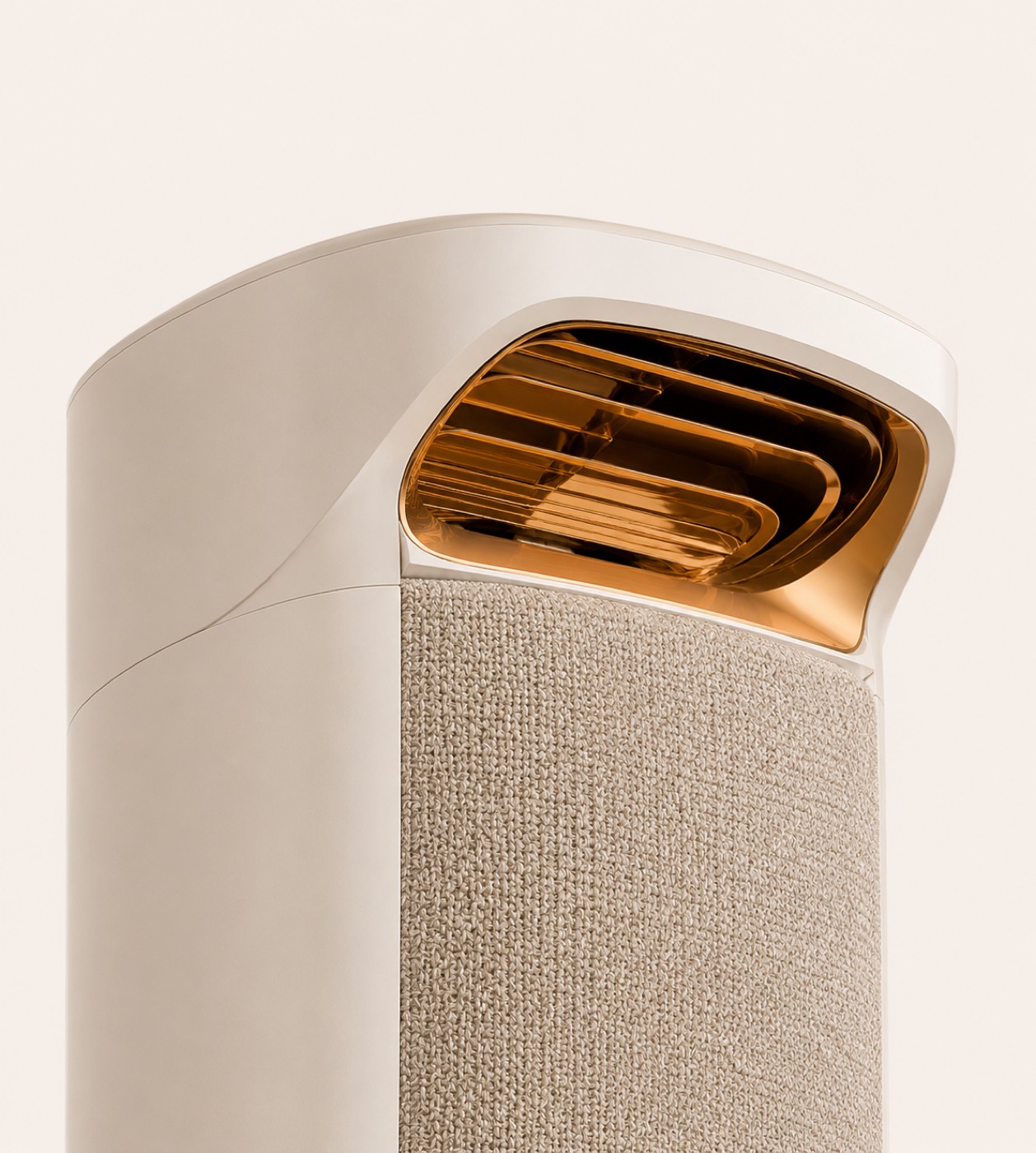 The adjustable gold-lined top vent of the Welyna unit directing warm air upward